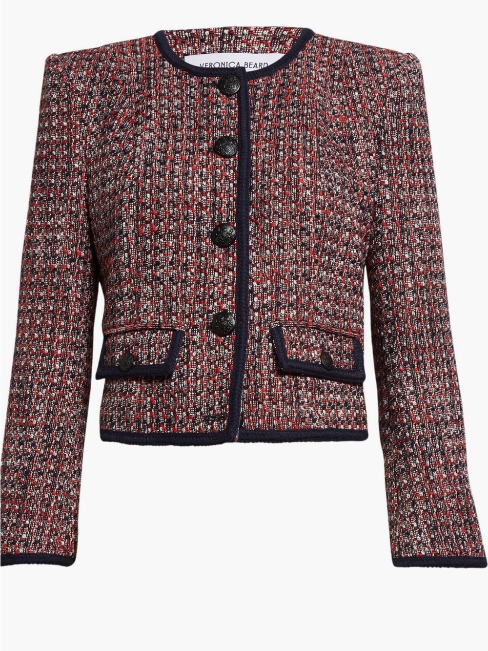 Veronica Beard Women's Red Tweed Cropped Jacket - ceres metallic cotton size